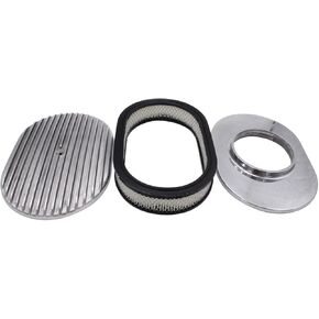 1 Set SHLPDFM Air Cleaner Polished Aluminum Silver 12"" Oval Full Finned Air Cleaner Assembly Fits for Chevy, Ford, & Mopar Hot Rod