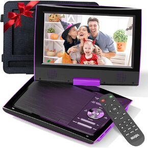 SUNPIN 11" Portable DVD Player for Car and Kids with 9.5 inch HD Swivel Screen, 5 Hour Rechargeable Battery, Dual Earphone Jack, Supports SD Card/USB/CD/DVD, with Extra Headrest Mount Case (Black)