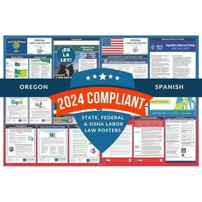 Labor Law Posters 2024 - Oregon Labor Law Poster State, Federal, OSHA Compliant, Accurate & Up to Date, Includes June Updates, Laminated Labor Law Poster 2024 Oregon, 36"w x 24"h (Bundle)