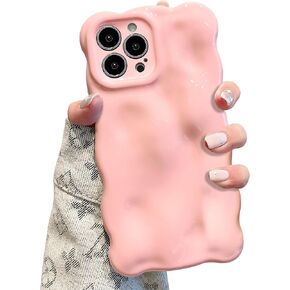 UEEBAI Case for iPhone 15 6.1 inch, Cute Solid Color Curly Wave Shape Shockproof Soft Bumper Phone Case, Candy Water Ripple 3D Silicon Slim Pretty Case Aesthetic Cover, Blue