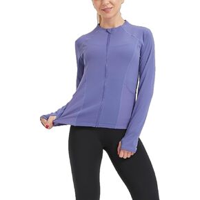 Women's Lightweight Athletic Jacket Long Sleeve Hiking Workout Tops Zip Up Running Jacket with Pockets