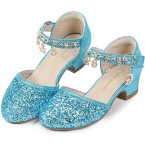 Hehainom Girls Sandals Sequins Princess Dress Shoes Closed Toe Low Heels for Toddler Little Big Kid Flower Wedding Party Pump Shoes