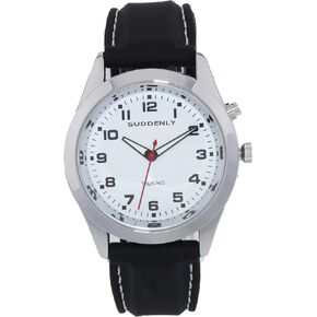 English talking watch Suitable for The elderly and visually impaired, Silver case, black strap, male style in Saudi Arabia