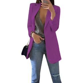 EFOFEI Women's Solid Color Blazer Round Neck Jackets Casual Slim Fit Long Sleeve Blazer Plus Size