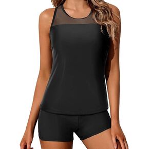 Yonique Tankini Swimsuits for Women with Shorts Athletic Two Piece Bathing Suits Racerback Tank Tops Swimwear