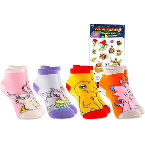 Screen Legends Digimon Socks for Kids Set - 4 Pairs Digimon socks Includes Agumon, Biyomon, Tailmon, and Gabumon for Kids Socks Age 6-8 and More | Kids Socks Size 10-4