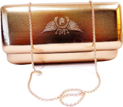 Metal Hard Case for Eyeglasses - Luxury Storage for Women, Men, Unisex & stylish eyeglass chain holder (PINK GOLD) in Saudi Arabia