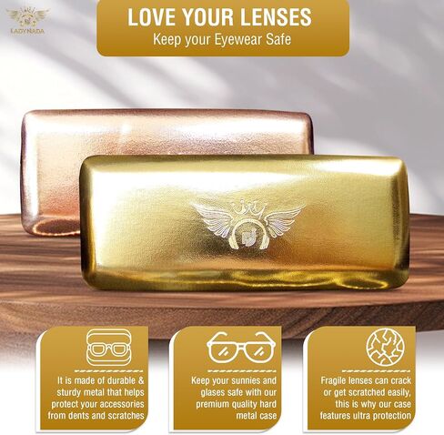 Metal Hard Case for Eyeglasses - Luxury Storage for Women, Men, Unisex & stylish eyeglass chain holder (PINK GOLD) in Saudi Arabia