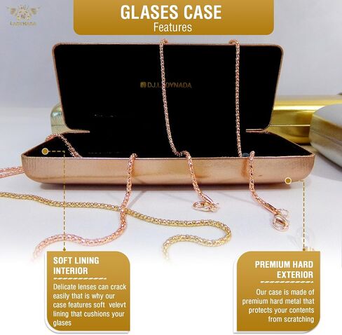 Metal Hard Case for Eyeglasses - Luxury Storage for Women, Men, Unisex & stylish eyeglass chain holder (PINK GOLD) in Saudi Arabia