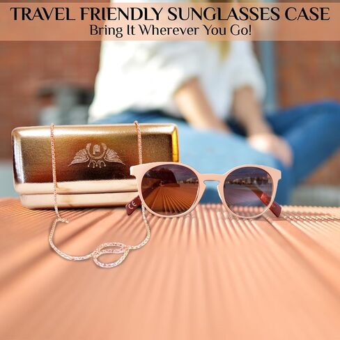 Metal Hard Case for Eyeglasses - Luxury Storage for Women, Men, Unisex & stylish eyeglass chain holder (PINK GOLD) in Saudi Arabia