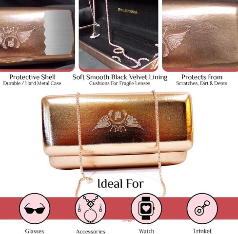 Metal Hard Case for Eyeglasses - Luxury Storage for Women, Men, Unisex & stylish eyeglass chain holder (PINK GOLD) in Saudi Arabia