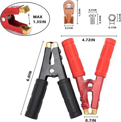 Jumper Cable Clamps Heavy Duty 1000A Battery Cable Clamps 16.5cm Jumper Cable Clamps Pure Copper, with Insulating Sheath for Cars,Trucks, Ships (1000A 2PCS) in Kuwait