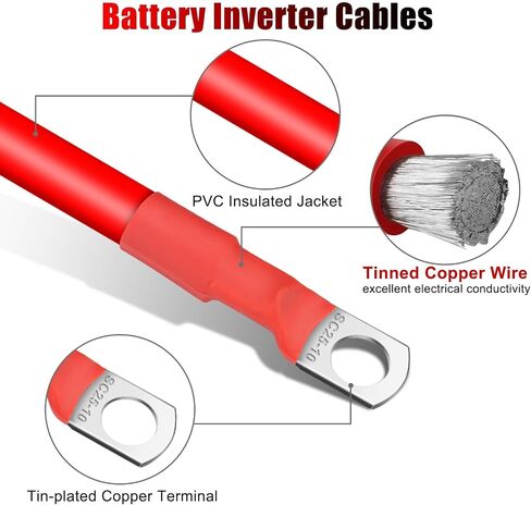 Linkstyle 6PCS 4 AWG Battery Cables, 30CM/12inch Marine Battery Inverter Cables Set, with 3/8" Tinned Copper Lugs, for Automotive Solar, ATV, RV in Saudi Arabia