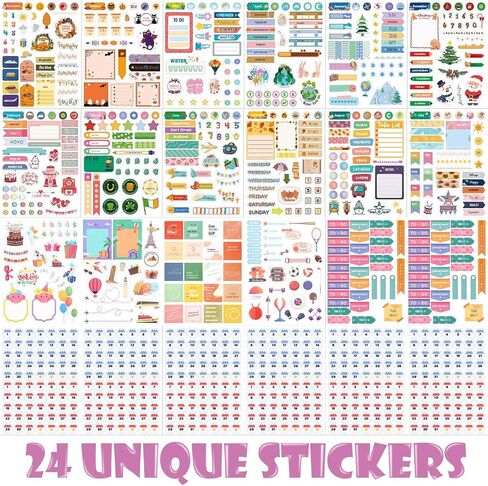 24 Sheets 1700 pcs Colorful Aesthetic Planner Stickers, to-do List Stickers for Adults Planner, Journal Stickers, Planner Accessories for Women, Daily Planners Stickers (Green) in Saudi Arabia