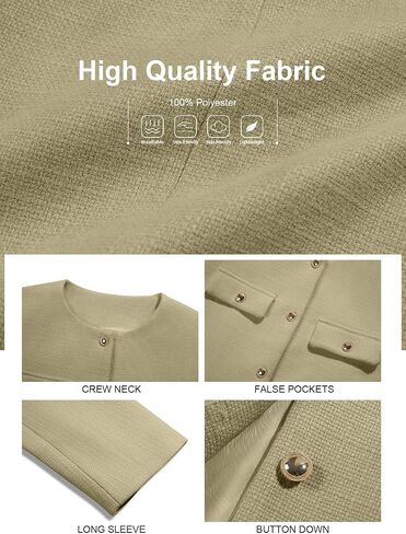 Cicy Bell Womens Cropped Tweed Blazer Jackets Collarless Button Down Business Casual Outfits with Pockets in Saudi Arabia