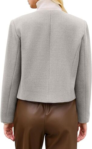 Cicy Bell Womens Cropped Tweed Blazer Jackets Collarless Button Down Business Casual Outfits with Pockets in Saudi Arabia
