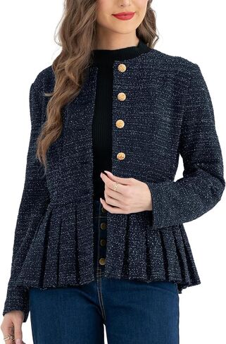 Belle Poque Jacket for Women Peplum Collarless Round Neck Button Down Ruffle Hem Jacket Casual Work Office Dressy Blazer Coat in Saudi Arabia