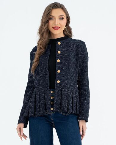 Belle Poque Jacket for Women Peplum Collarless Round Neck Button Down Ruffle Hem Jacket Casual Work Office Dressy Blazer Coat in Saudi Arabia