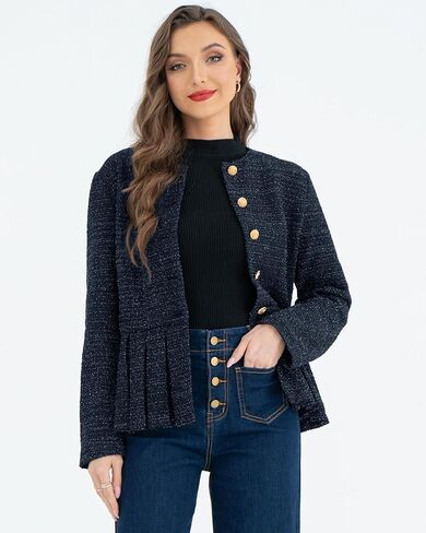 Belle Poque Jacket for Women Peplum Collarless Round Neck Button Down Ruffle Hem Jacket Casual Work Office Dressy Blazer Coat in Saudi Arabia
