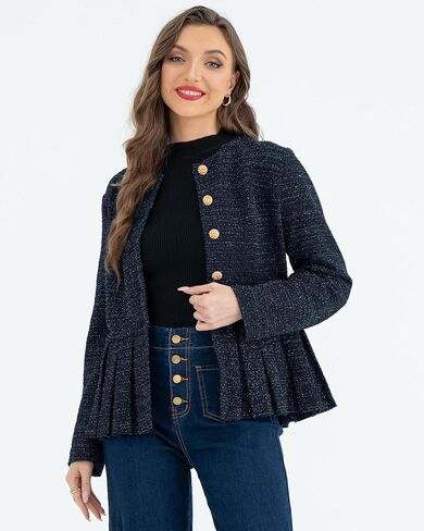 Belle Poque Jacket for Women Peplum Collarless Round Neck Button Down Ruffle Hem Jacket Casual Work Office Dressy Blazer Coat in Saudi Arabia