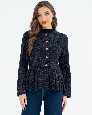Belle Poque Jacket for Women Peplum Collarless Round Neck Button Down Ruffle Hem Jacket Casual Work Office Dressy Blazer Coat in Saudi Arabia