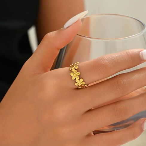 18K Gold Plated Adjustable Rings for Women Dainty Plant Flower Olive Leaf Wrap Ring Trendy Friendship Olive Branch Nature Inspired Jewelry in Saudi Arabia