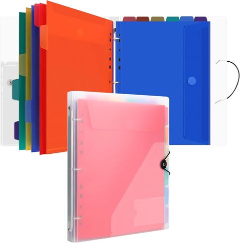 Uquelic 3 Ring Binder with 12 Binder Pocket Folders, Letter Size, Color Binder Pouch for Important Paper Files, Documents, Photos, Letters, Cards (Clear) in Kuwait