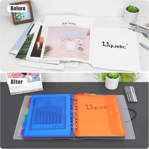 Uquelic 3 Ring Binder with 12 Binder Pocket Folders, Letter Size, Color Binder Pouch for Important Paper Files, Documents, Photos, Letters, Cards (Clear) in Kuwait