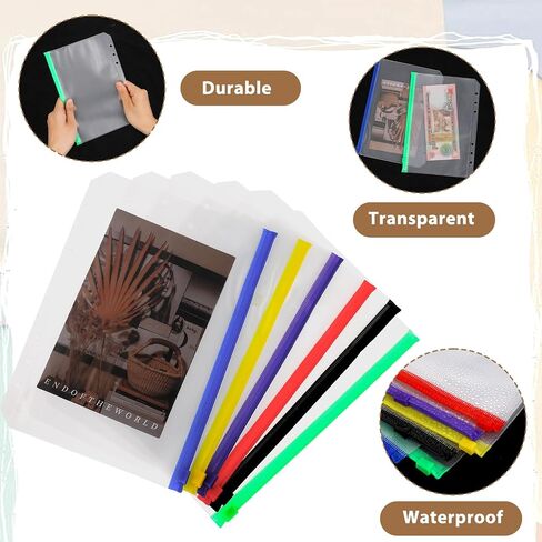 12PCS A5 Binder Inserts Pockets 6-Hole A5 Zippered Binder Envelope Pouches for 6-Ring Budget Cash Envelope Clear Money Organizer with 42 Sticky Binder Labels for 6-Ring Notebook Binder in Saudi Arabia