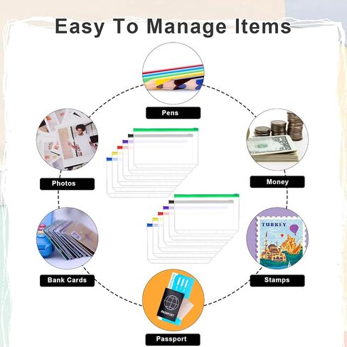 12PCS A5 Binder Inserts Pockets 6-Hole A5 Zippered Binder Envelope Pouches for 6-Ring Budget Cash Envelope Clear Money Organizer with 42 Sticky Binder Labels for 6-Ring Notebook Binder in Saudi Arabia