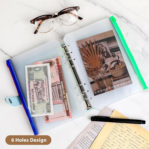 12PCS A5 Binder Inserts Pockets 6-Hole A5 Zippered Binder Envelope Pouches for 6-Ring Budget Cash Envelope Clear Money Organizer with 42 Sticky Binder Labels for 6-Ring Notebook Binder in Saudi Arabia