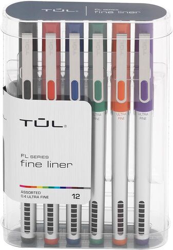 TUL® Fine Liner Felt-Tip Pen, Ultra-Fine, 0.4 mm, Silver Barrel, Assorted Ink Colors, Pack Of 12 Pens in Saudi Arabia
