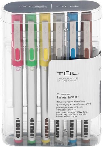 TUL® Fine Liner Felt-Tip Pen, Ultra-Fine, 0.4 mm, Silver Barrel, Assorted Ink Colors, Pack Of 12 Pens in Saudi Arabia