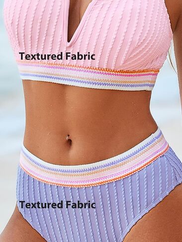 CUPSHE Women's Bikini Sets Two Piece Bathing Suit High Waisted Scoop Neck Adjustable Straps Textured Color Block in Saudi Arabia