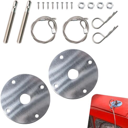2 PCS Car Engine Hood Lock Pin Kit, High-Hardness Stainless Steel + Iron Cable-Type Fixed Shock-Absorbing Invisible Car Head Modified Hood Lock, Repair Accessories, for Most Models (Silver) in Saudi Arabia