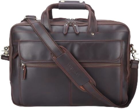 حقيبة سكالا للأعمال مقاس 18 بوصة، حقيبة جلدية محببة بالكامل للرجال، مقصورات ثلاثية، سحابات YKK وأجهزة نحاسية، حقيبة سفر، تناسب كمبيوتر محمول يصل إلى 18 بوصة in Kuwait