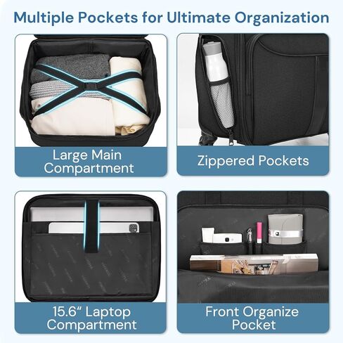 حقيبة كمبيوتر محمول دوارة للنساء من YOREPEK، حقيبة دوارة مقاس 15.6 بوصة مع 4 عجلات دوارة ومقبض تلسكوبي، حقيبة كمبيوتر محمول دوارة مقاومة للماء للعمل/السفر/الأعمال، أسود، in Kuwait