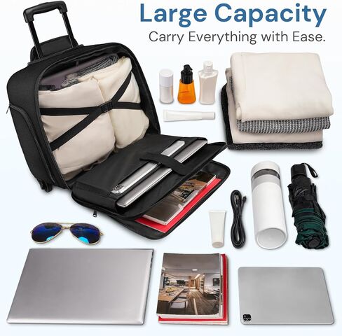 حقيبة كمبيوتر محمول دوارة للنساء من YOREPEK، حقيبة دوارة مقاس 15.6 بوصة مع 4 عجلات دوارة ومقبض تلسكوبي، حقيبة كمبيوتر محمول دوارة مقاومة للماء للعمل/السفر/الأعمال، أسود، in Kuwait