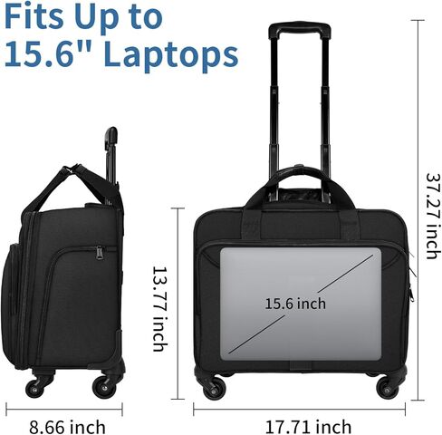 حقيبة كمبيوتر محمول دوارة للنساء من YOREPEK، حقيبة دوارة مقاس 15.6 بوصة مع 4 عجلات دوارة ومقبض تلسكوبي، حقيبة كمبيوتر محمول دوارة مقاومة للماء للعمل/السفر/الأعمال، أسود، in Kuwait