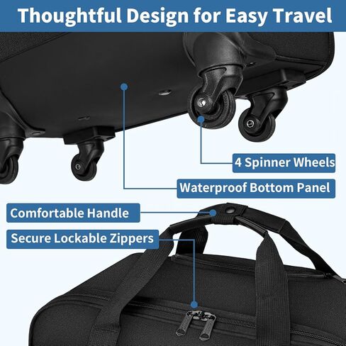 حقيبة كمبيوتر محمول دوارة للنساء من YOREPEK، حقيبة دوارة مقاس 15.6 بوصة مع 4 عجلات دوارة ومقبض تلسكوبي، حقيبة كمبيوتر محمول دوارة مقاومة للماء للعمل/السفر/الأعمال، أسود، in Kuwait