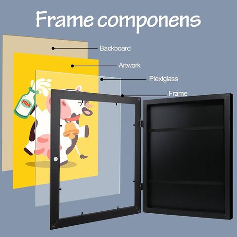 LaVie Home 10x12.5 Kids Art Frame 1 Pack Black Art Frame for Kids Artwork Changeable- Displays 10x12.5 Without Mat, Horizontal and Vertical Wall Mount for Children Art Projects in Kuwait