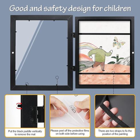 LaVie Home 10x12.5 Kids Art Frame 1 Pack Black Art Frame for Kids Artwork Changeable- Displays 10x12.5 Without Mat, Horizontal and Vertical Wall Mount for Children Art Projects in Kuwait