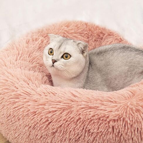 سرير SOYATER للكلاب الصغيرة والقطط، سرير للكلاب والقطط مضاد للقلق، سرير للكلاب والجراء، قابل للغسل في الغسالة، سرير فاخر ومنفوش للحيوانات الأليفة BL011 (40 سم، وردي) in Kuwait