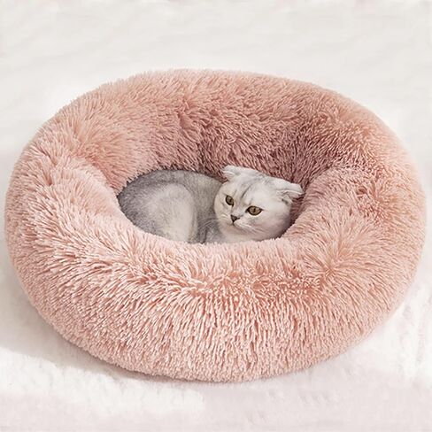 سرير SOYATER للكلاب الصغيرة والقطط، سرير للكلاب والقطط مضاد للقلق، سرير للكلاب والجراء، قابل للغسل في الغسالة، سرير فاخر ومنفوش للحيوانات الأليفة BL011 (40 سم، وردي) in Kuwait