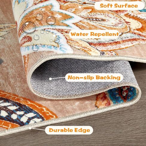 Area Rug 2x6 Runner Rug, Machine Washable Runner Boho Hallway Rugs Non-Slip Soft Low Pile Floral Carpet Runner for Hallways Kitchen Laundry Bedroom Bathroom(Beige,2'x6') in Saudi Arabia