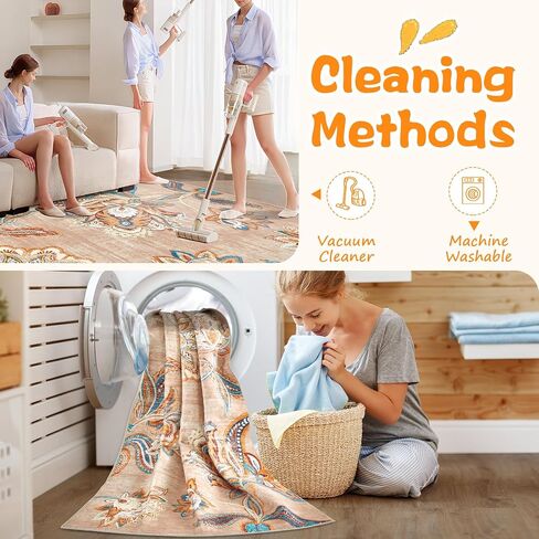 Area Rug 2x6 Runner Rug, Machine Washable Runner Boho Hallway Rugs Non-Slip Soft Low Pile Floral Carpet Runner for Hallways Kitchen Laundry Bedroom Bathroom(Beige,2'x6') in Saudi Arabia