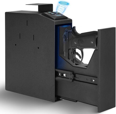 Pistol Safe with Biometric Fingerprint for Truck, Desk, Bedside, Wall, Biometric Pistol Safe with Fingerprint, PIN Code, KEY Access, Auto Sliding Door Gun Safe Box in Kuwait