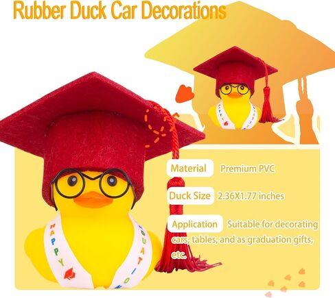 Graduation Duck Car Ornament Yellow Rubber Duck Car Dashboard Decor with Mini Graduation Hat Sash Glasses in Saudi Arabia