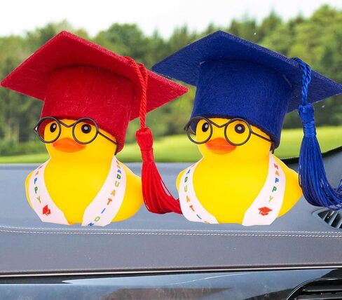 Graduation Duck Car Ornament Yellow Rubber Duck Car Dashboard Decor with Mini Graduation Hat Sash Glasses in Saudi Arabia