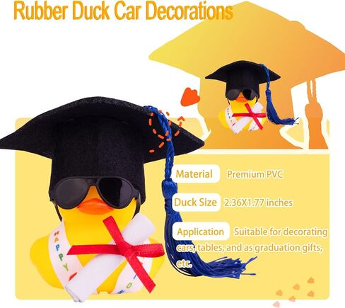 Graduation Duck Car Ornament, Rubber Duck Car Dashboard Decor with Mini Graduation Hat Sash Glasses in Saudi Arabia